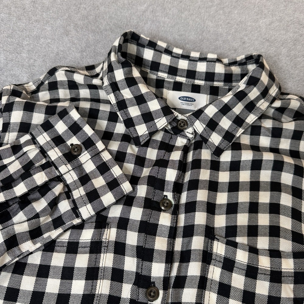Old Navy Gingham Shirt Dress Women M BlackWhite Buffalo Check Button Front Tunic